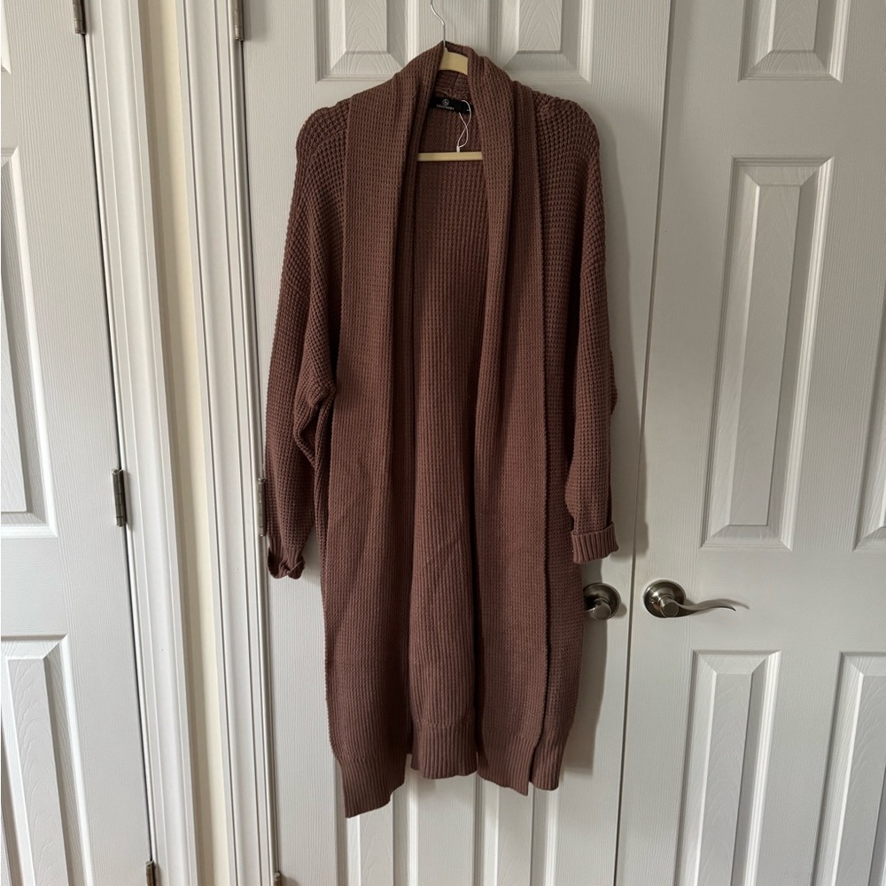 Elegant Brown Open Front Cardigan